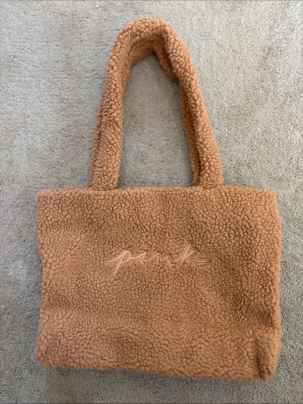 PINK Victoria's Secret Plush Sherpa Tote in Camel